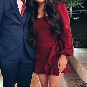 Princess Polly Women's Size 6 The Villa Burgundy Mini Dress with Long Sleeves